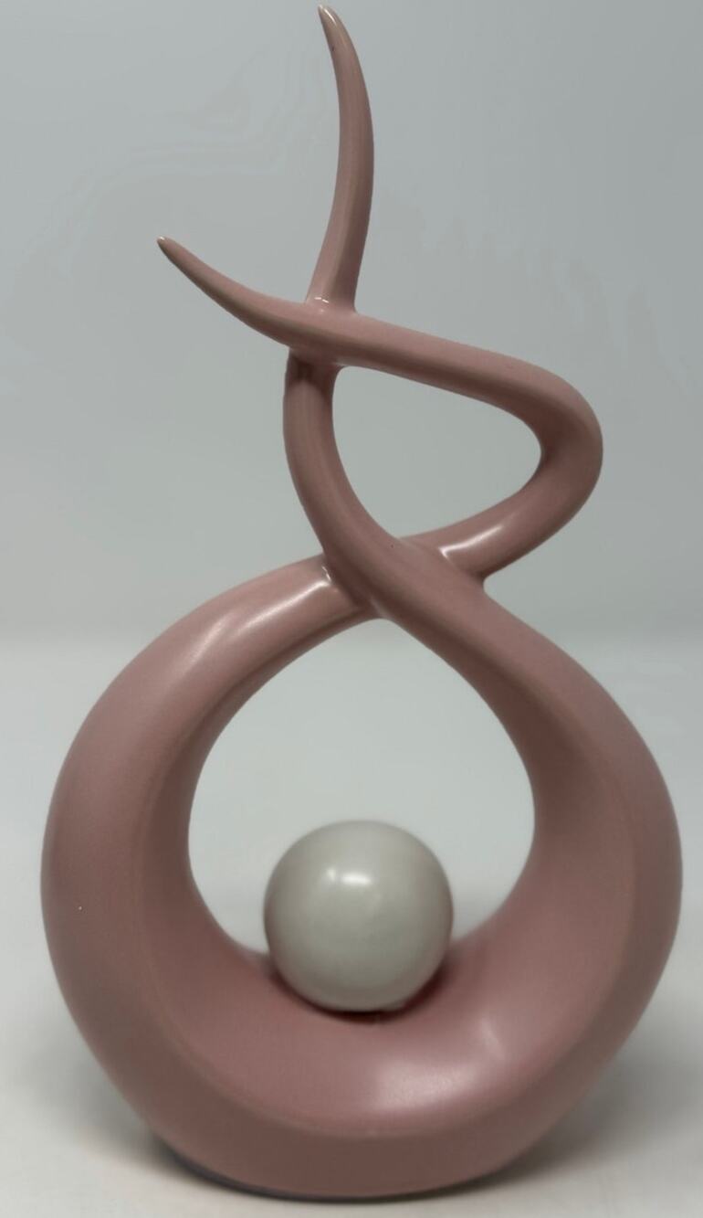Pink Vase Abstract Ceramic Sculpture Spiral Shaped with Ball 8 1/2" Tall